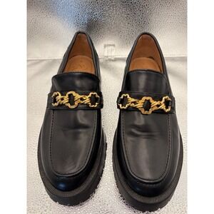 Sam & Libby Womens Black Lug Sole Chain Link Loafers Size 8 16898S1001